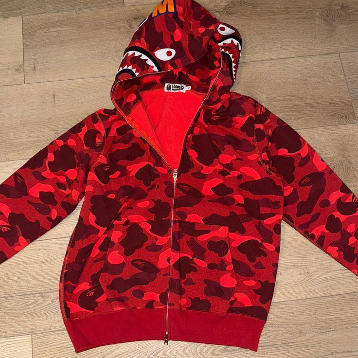 BAPE Color Camo Shark Full Zip Hoodie Red