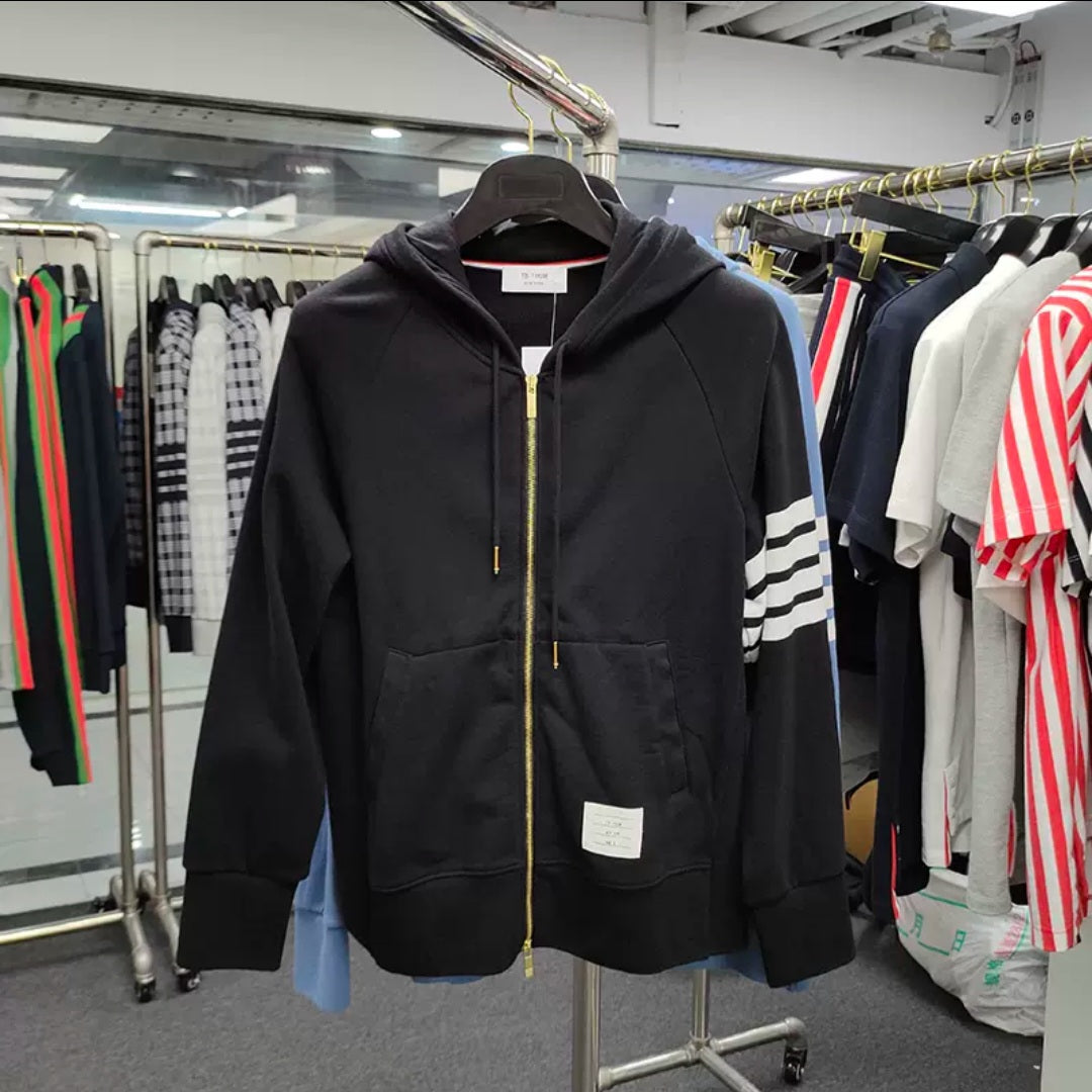 Thom Browne Engineered 4-Bar Zip Hoodie Dark Black