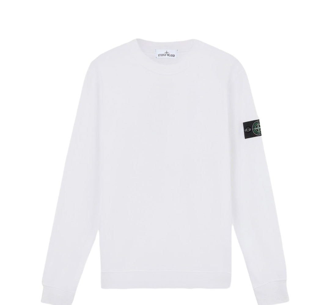 Stone Island Cotton Fleece Regular Fit Crewneck Sweatshirt White