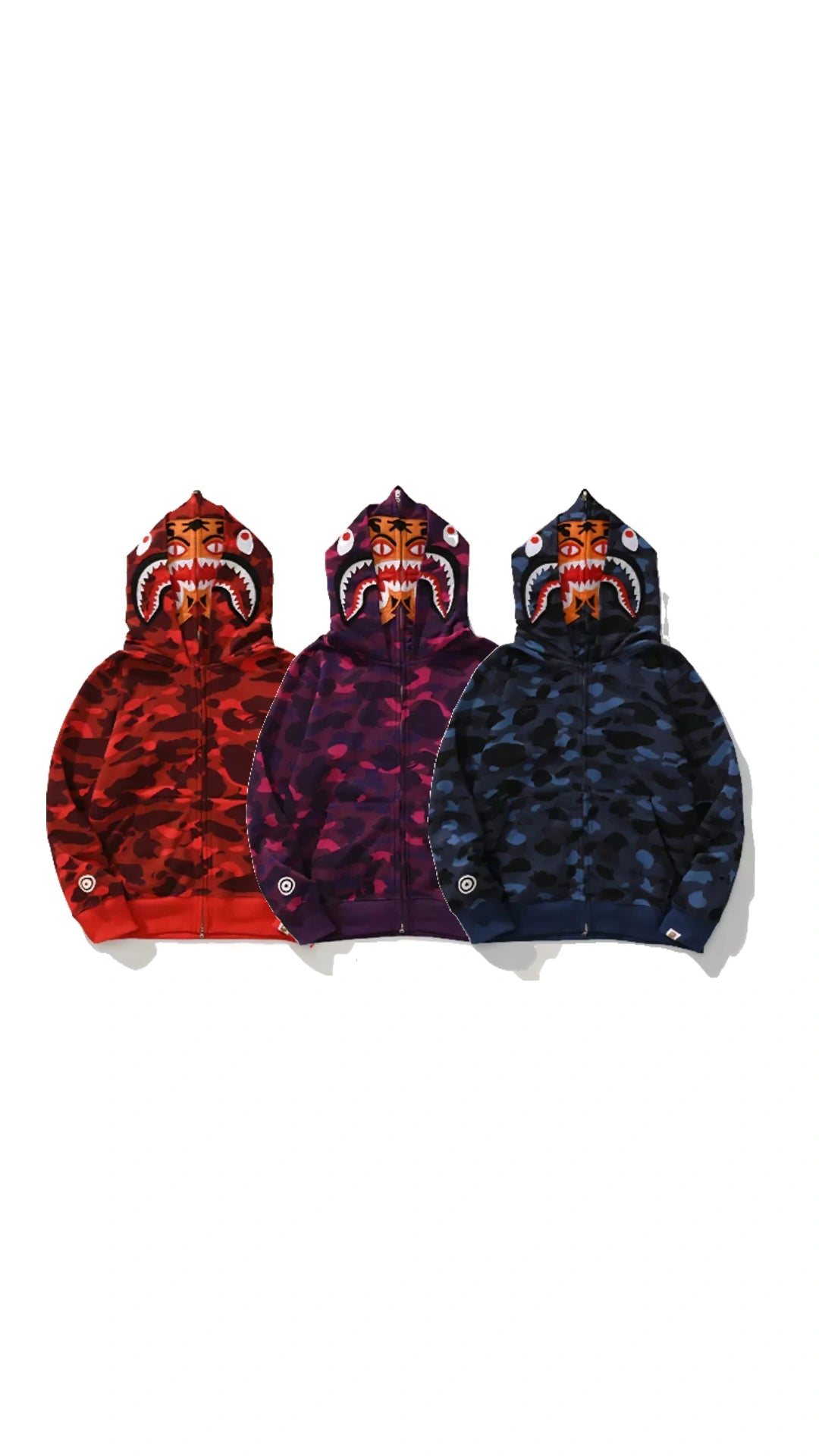 (+3)Bape Double Tigers Shark Full Zip Hoodie