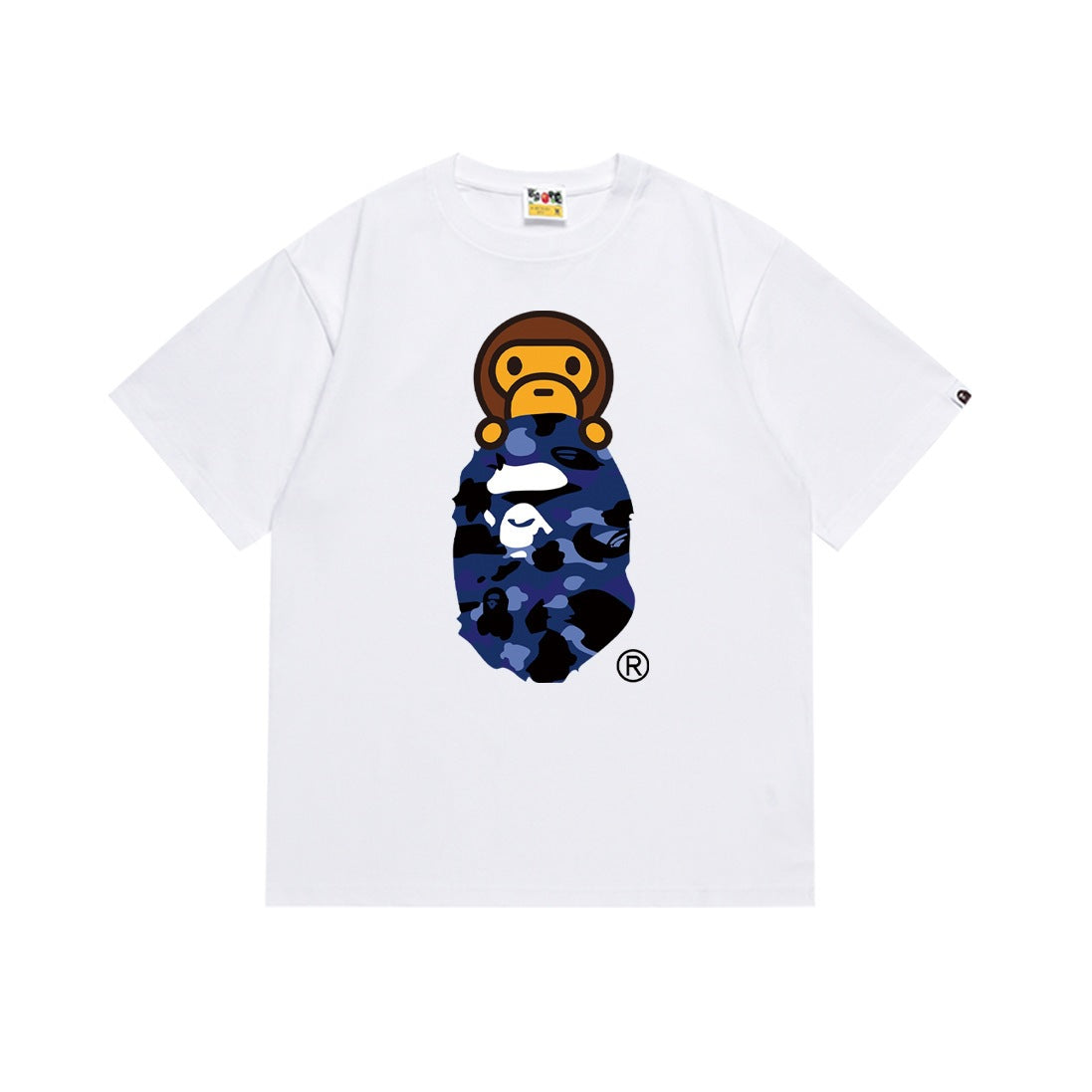 A Bathing Ape Color Camo Milo On Ape Head Tee White Navy