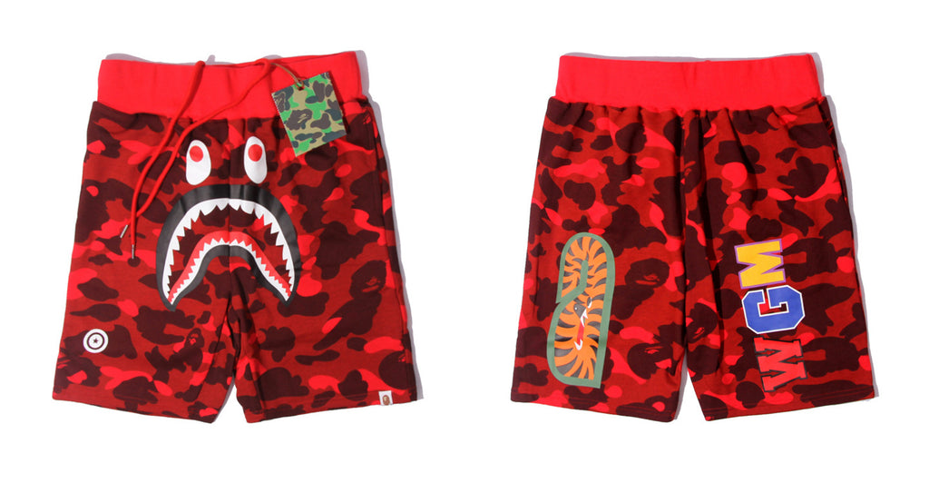BAPE Camo Shark Sweatshorts Red