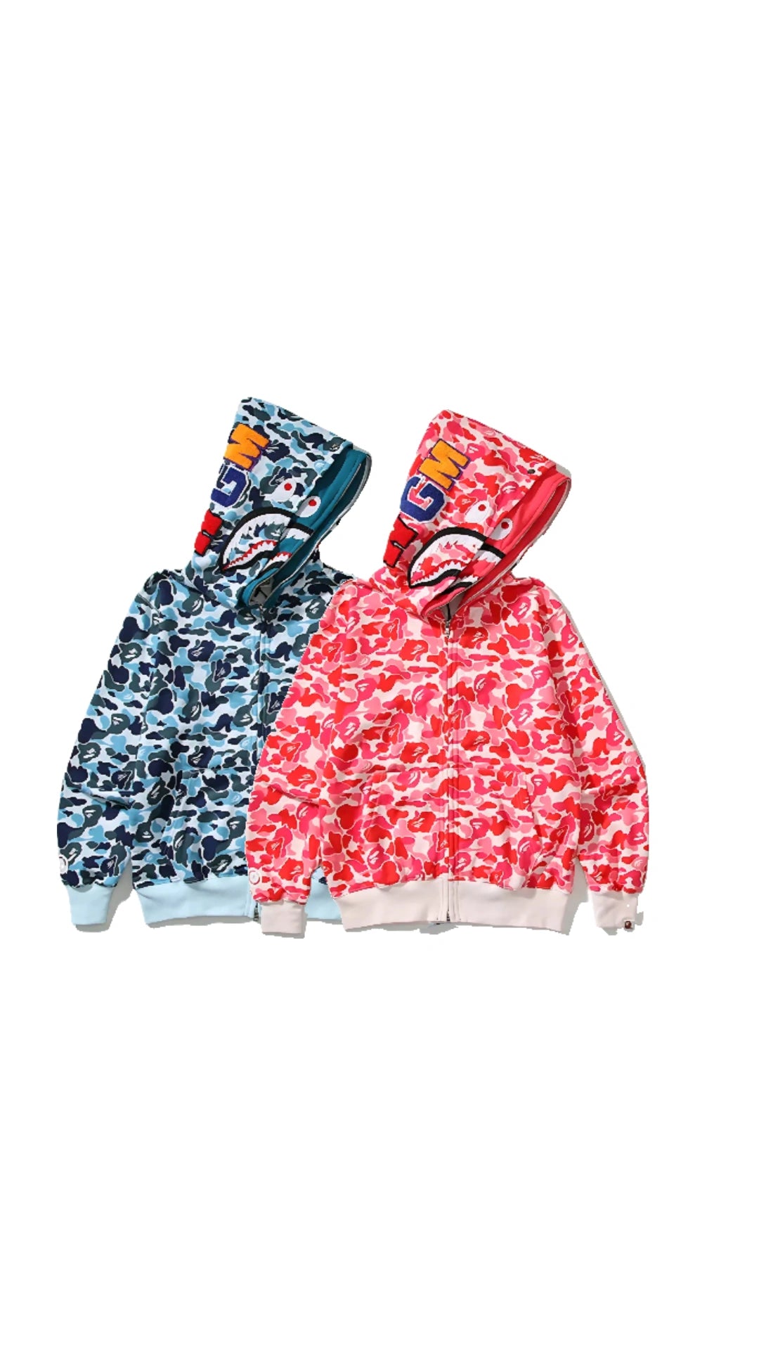 2)BAPE ABC Camo Shark Full Zip Double Hoodie Pink/Blue – Ap3
