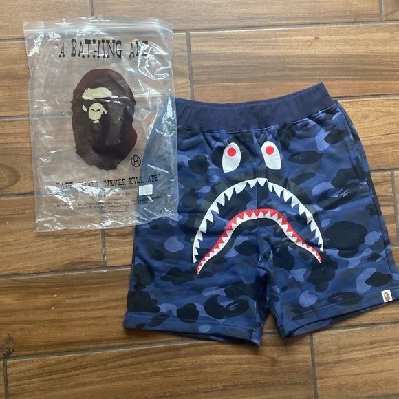 BAPE Camo Shark Sweatshorts Navy