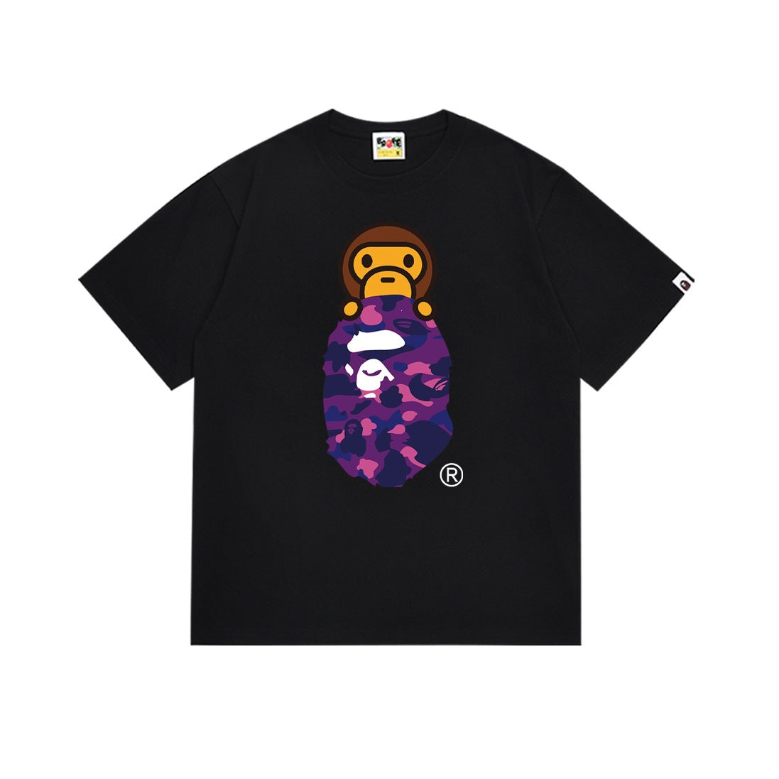 A Bathing Ape Color Camo Milo On Ape Head Tee Black Purple