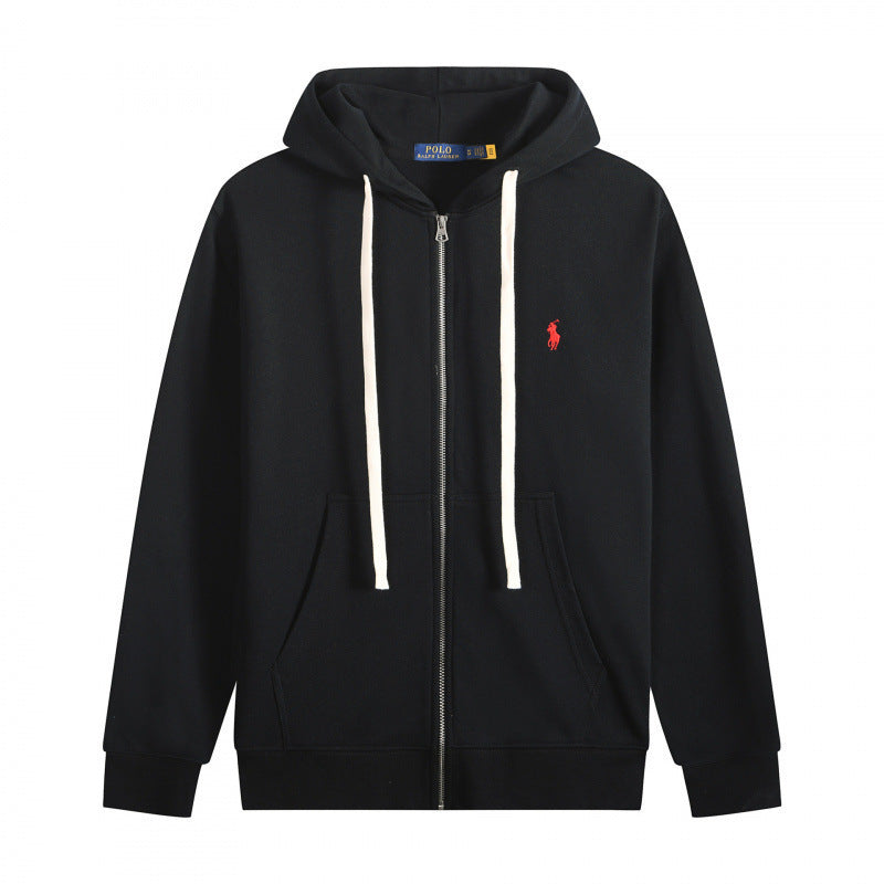 Polo Ralph Lauren Heather Black Fleece Full Zip-Up Hoodie Red logo