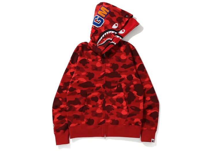 Bape Color Camo Double Shark Full Zip Hoodie Red