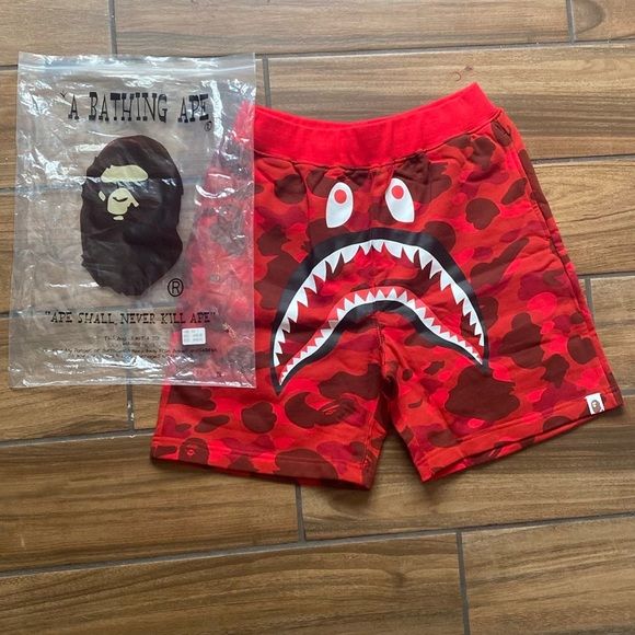 BAPE Camo Shark Sweatshorts Red