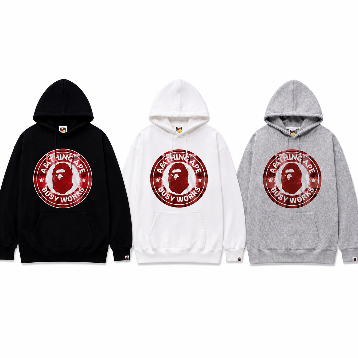 (+3)BAPE Color Camo Busy Works Hoodie Red/+3