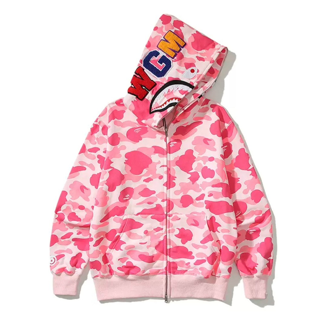 BAPE Color Camo Shark full Zip Hoodie pink