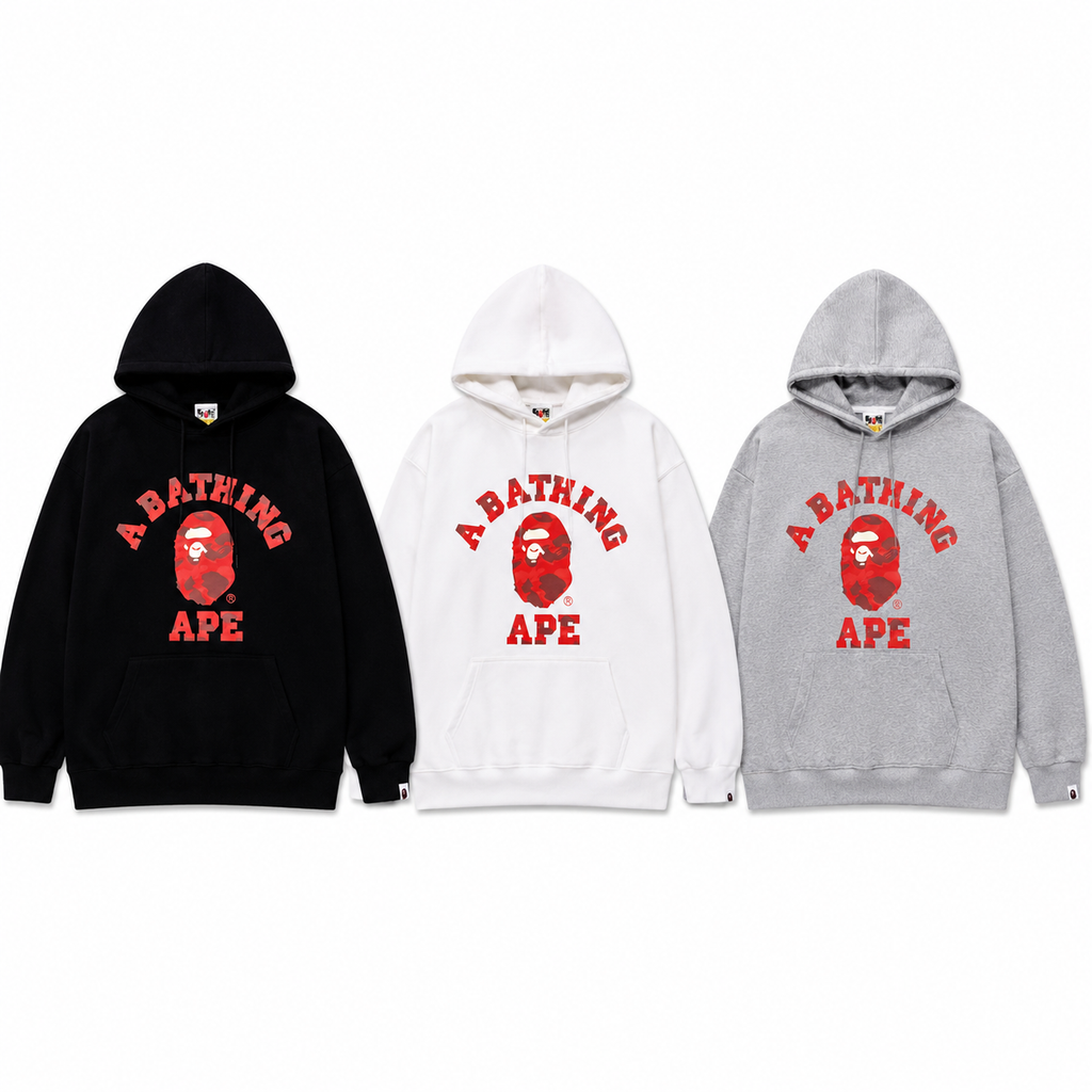 (+3)Bape College Hoodie Red/+3