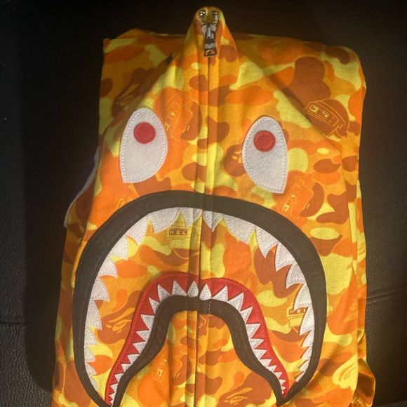 BAPE Orange Camo Shark Hoodie Full Zip