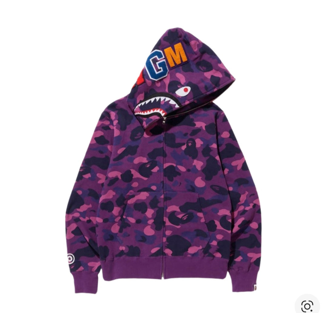 BAPE Camo Shark Full Zip Hoodie Purple