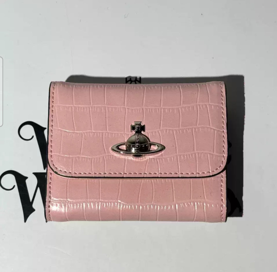 Vivienne Westwood Crocodile embossed 3-layer wallet Pink
