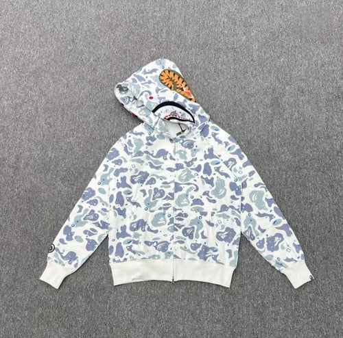 (구매율 1위)BAPE Space Camo Shark Full Zip Hoodie White Multi