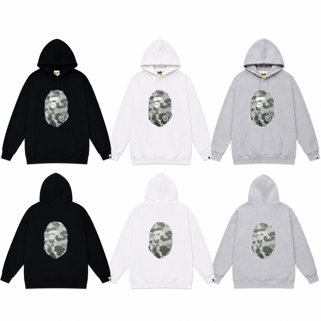 (+3)BAPE Color Camo Big Ape Head Hoodie Gray/+3