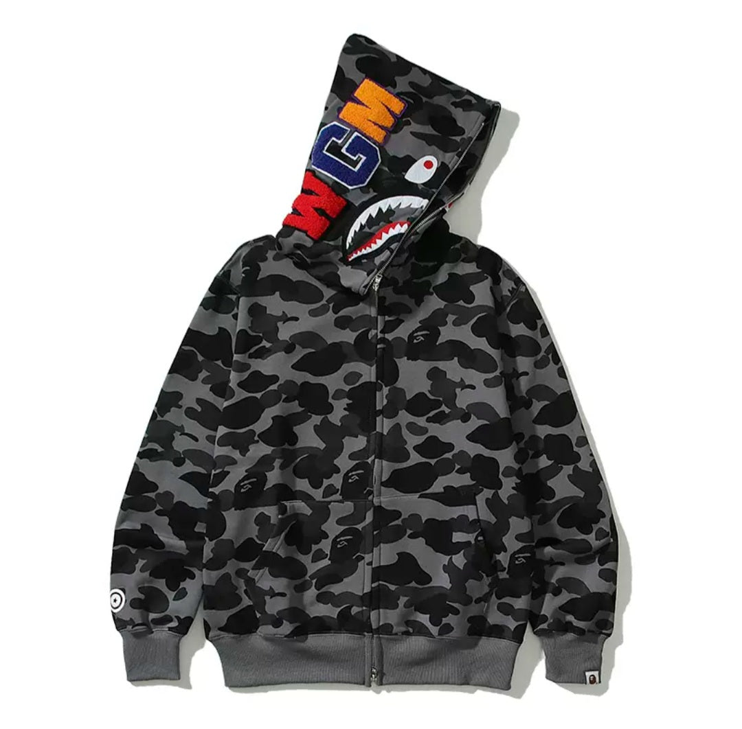 BAPE Color Camo Shark Full Zip Hoodie Gray BLACK