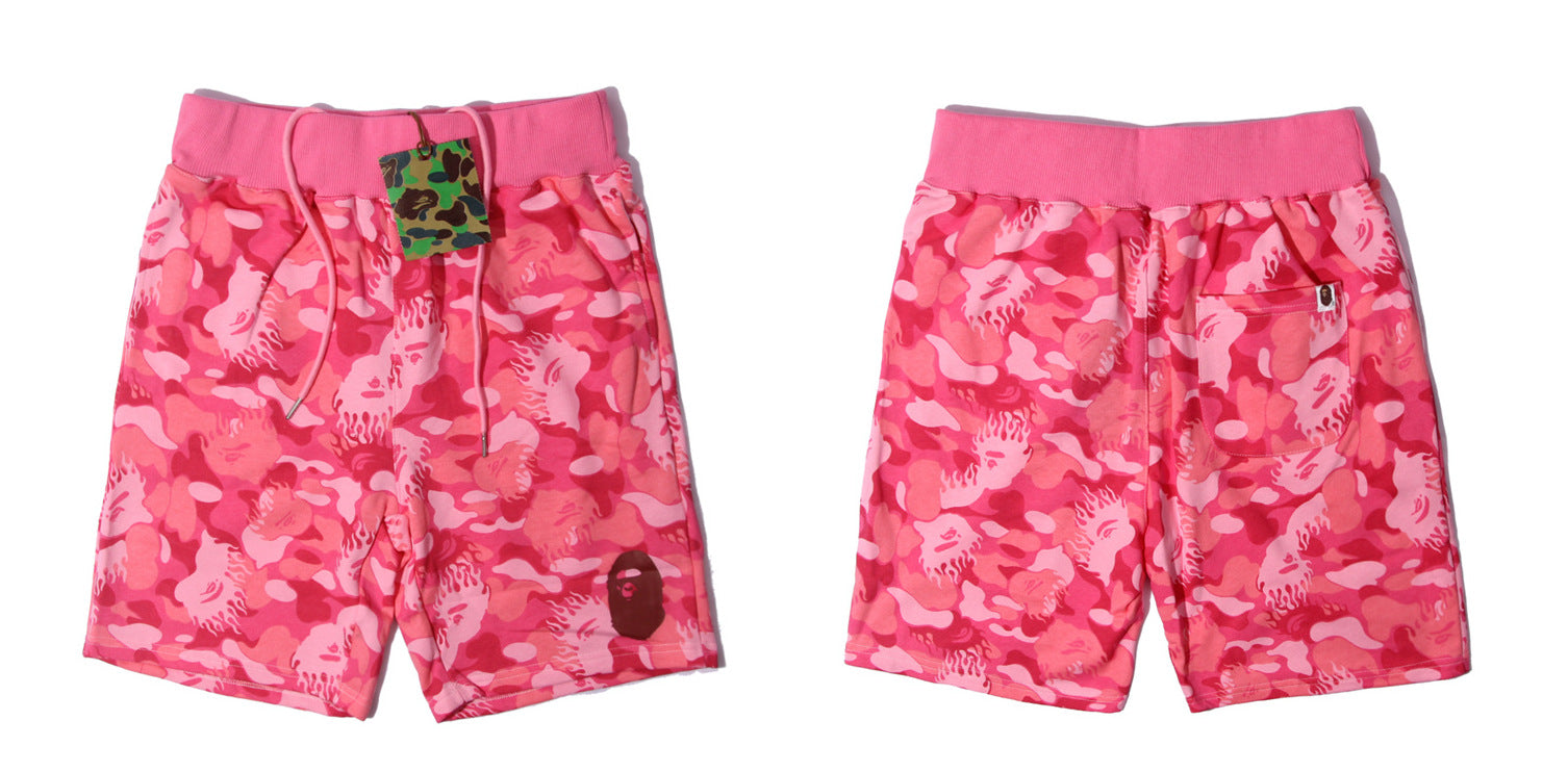 BAPE FIRE CAMO SWEAT SHORTS Pink