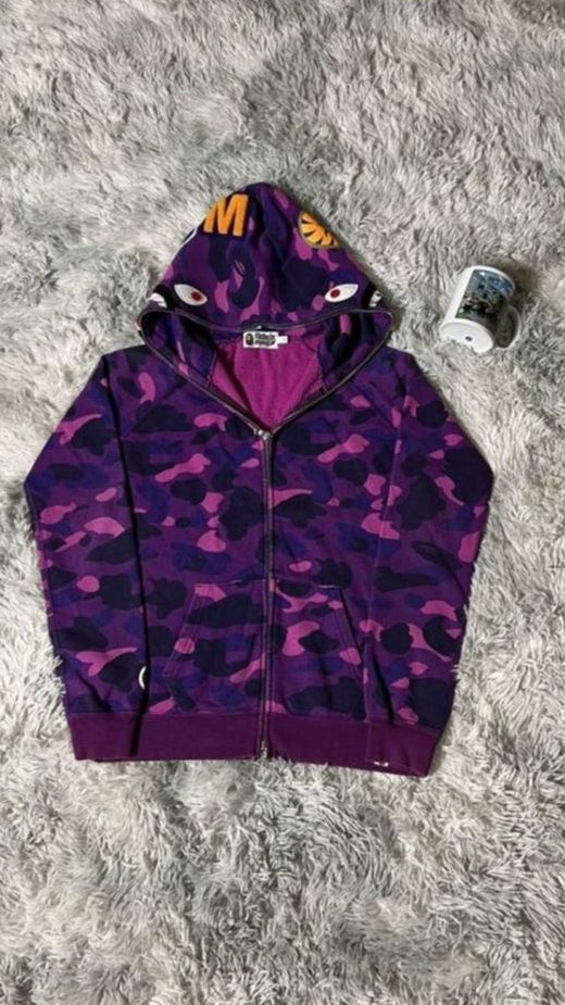 BAPE Camo Shark Full Zip Hoodie Purple