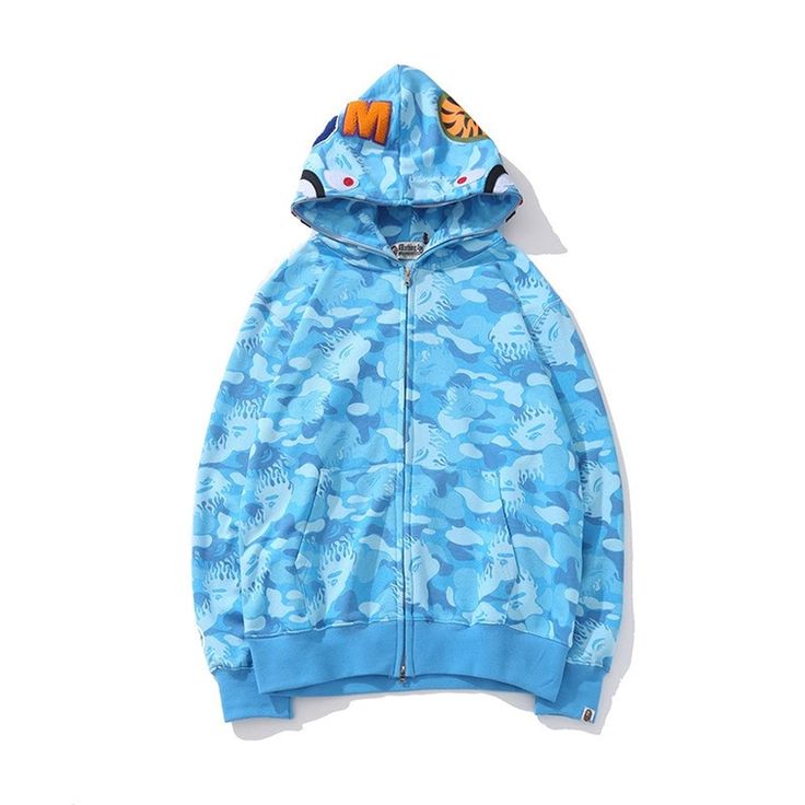 BAPE Blue fire Camo Shark full Zip Hoodie