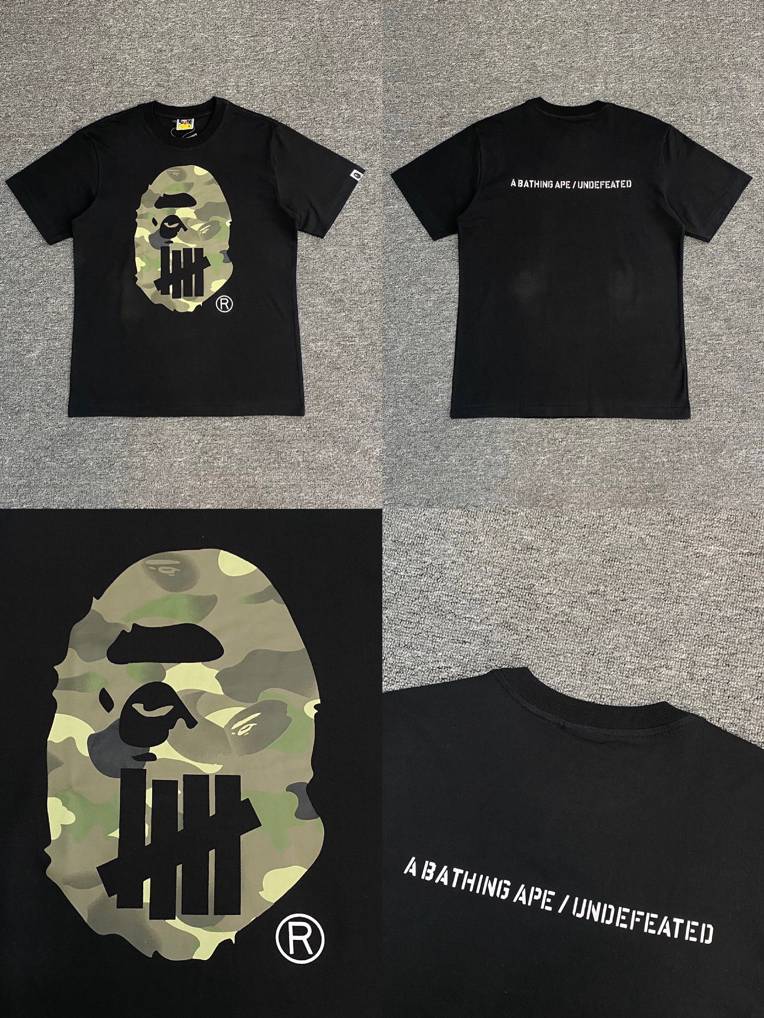 Bape x Undeafeated Green Camo Big Ape Logo Tee Black