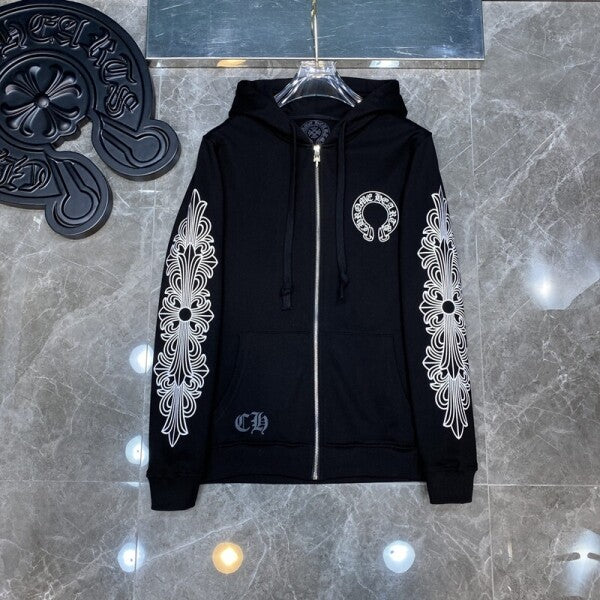 Chrome Hearts Horseshoe Floral Heavyweight Zip-Up Hoodie Black