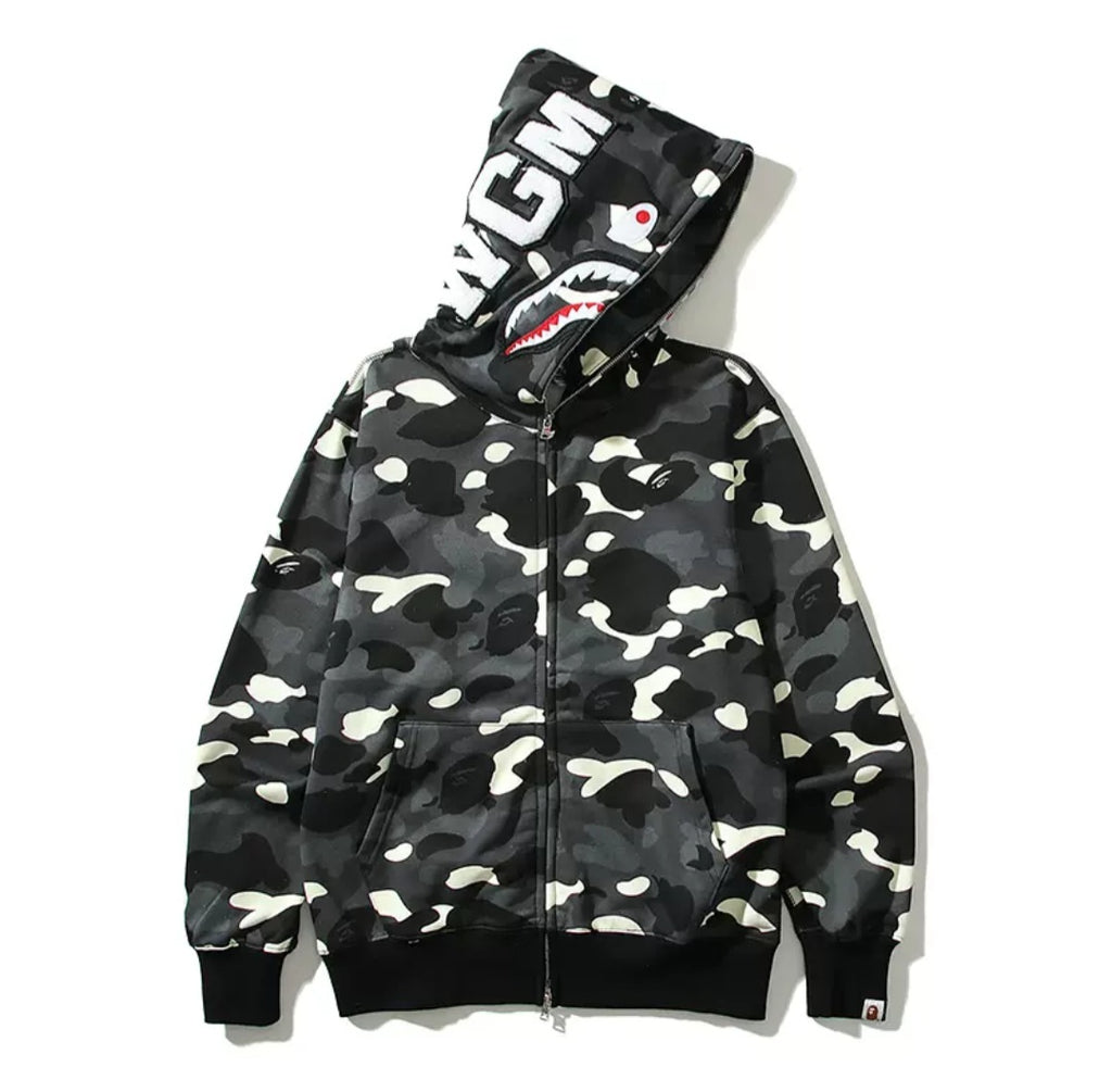 BAPE City Camo Shark Full Zip Hoodie Black