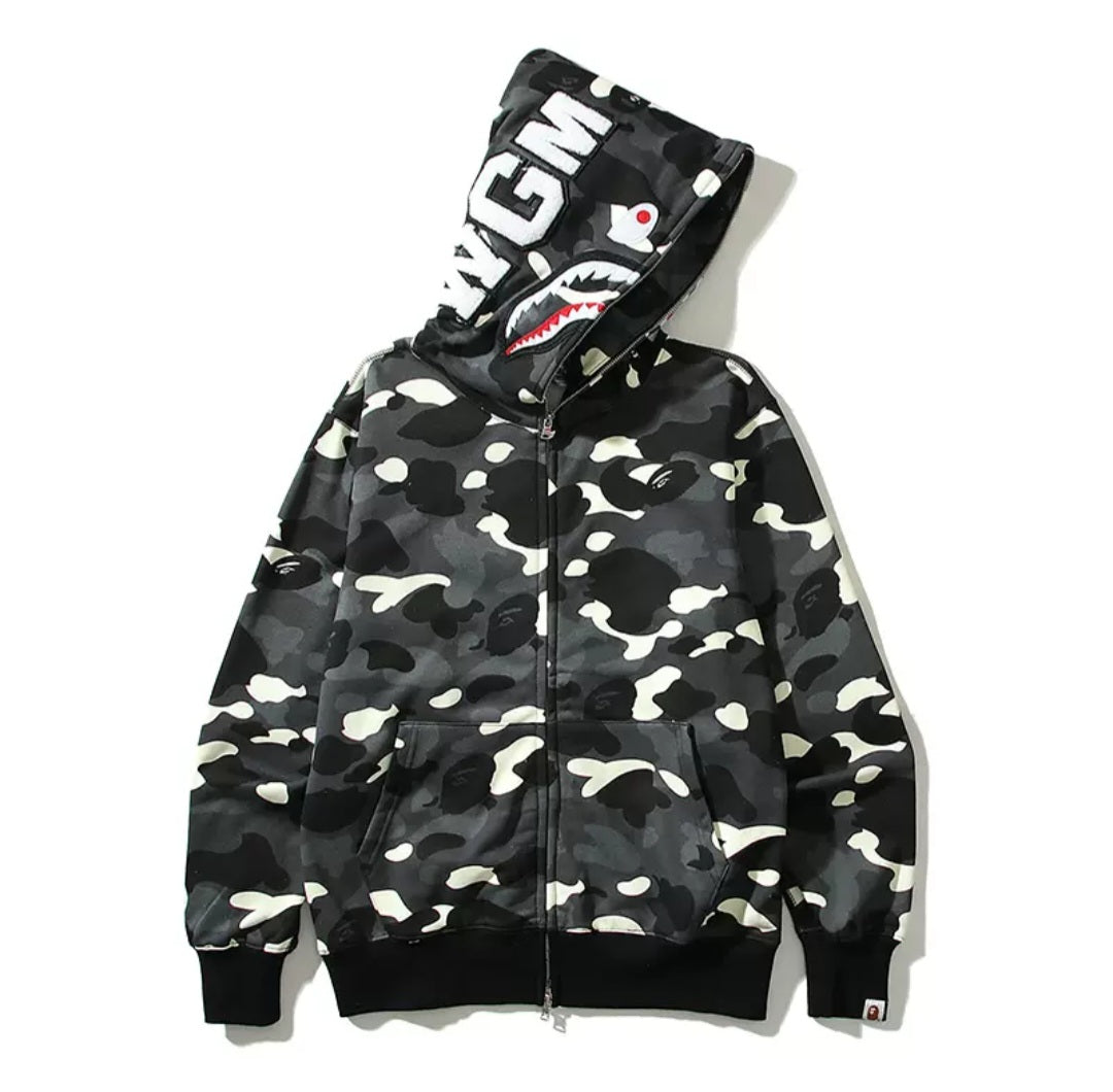 BAPE City Camo Shark Full Zip Hoodie Black