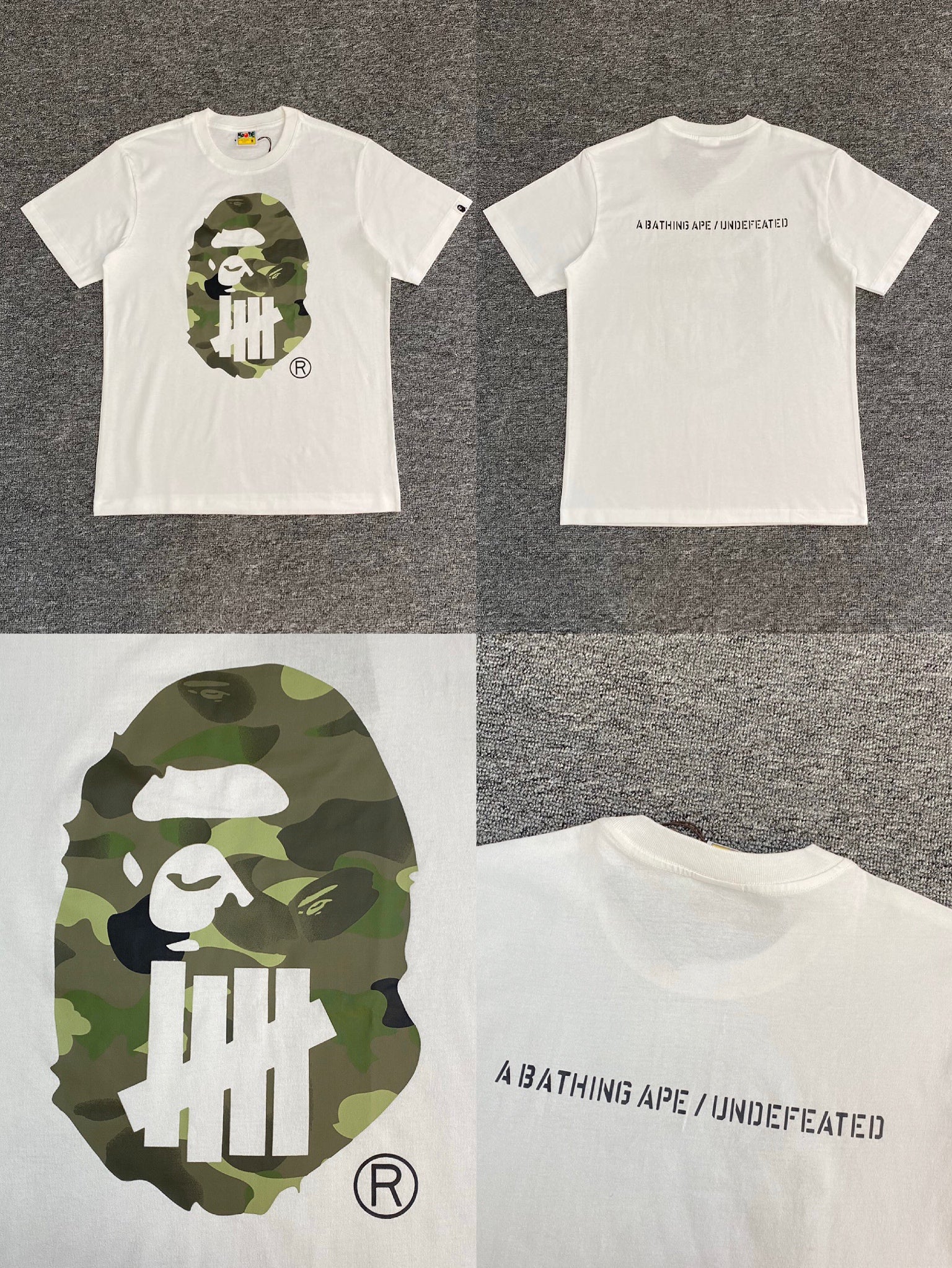 Bape x Undeafeated Green Camo Big Ape Logo Tee White