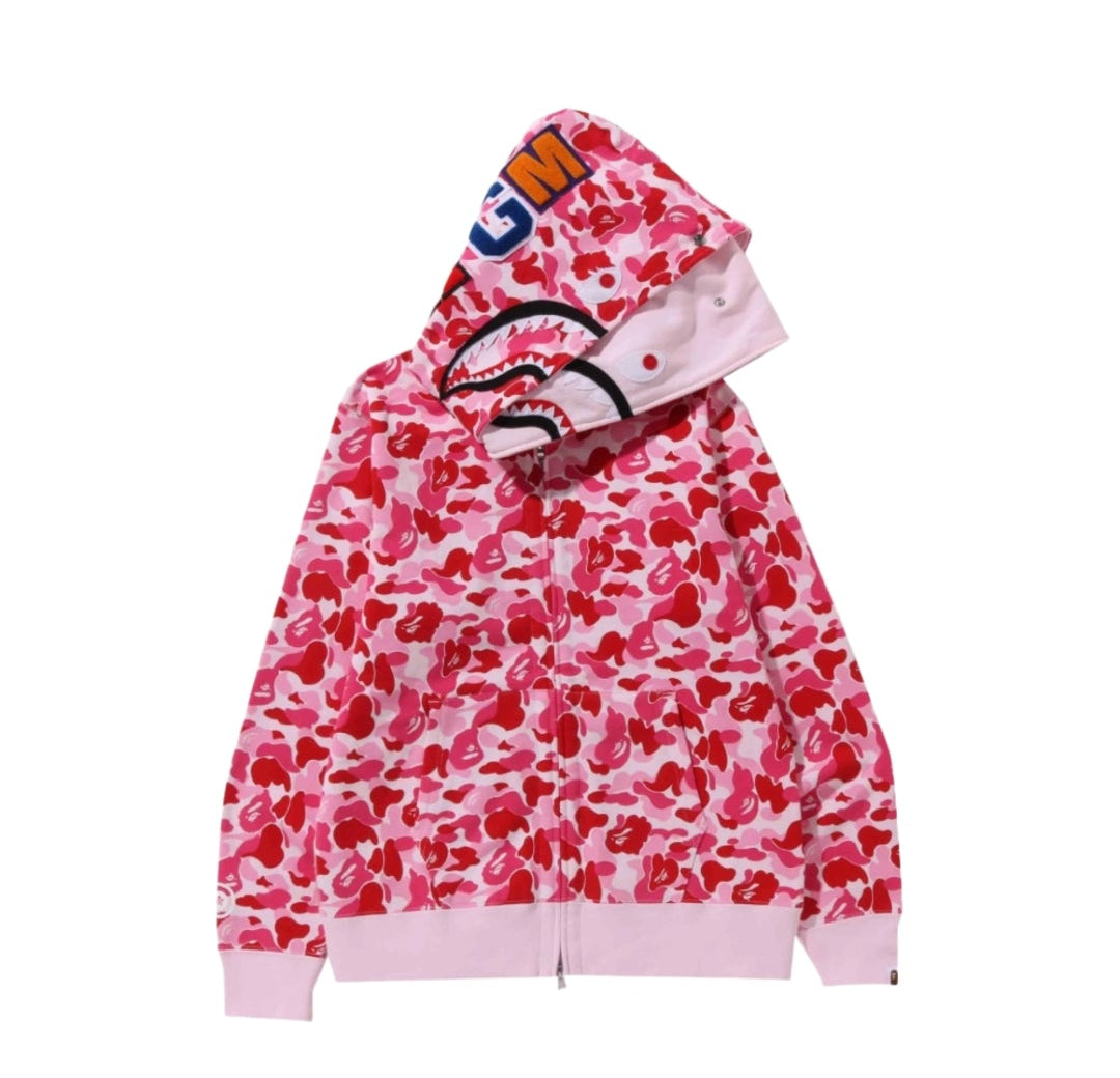 Bape ABC Camo Double Shark Full Zip Hoodie Pink
