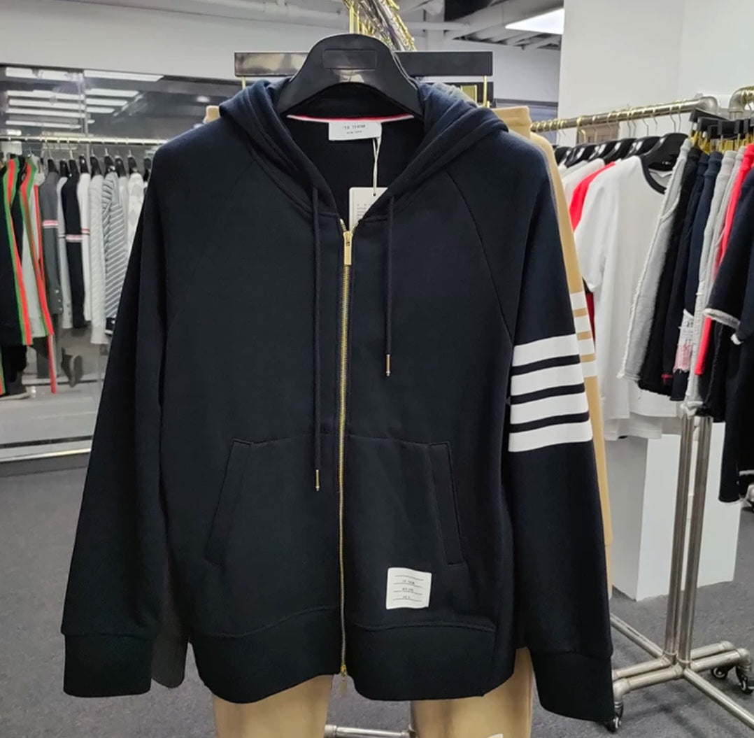 Thom Browne Engineered 4-Bar Zip Hoodie Navy