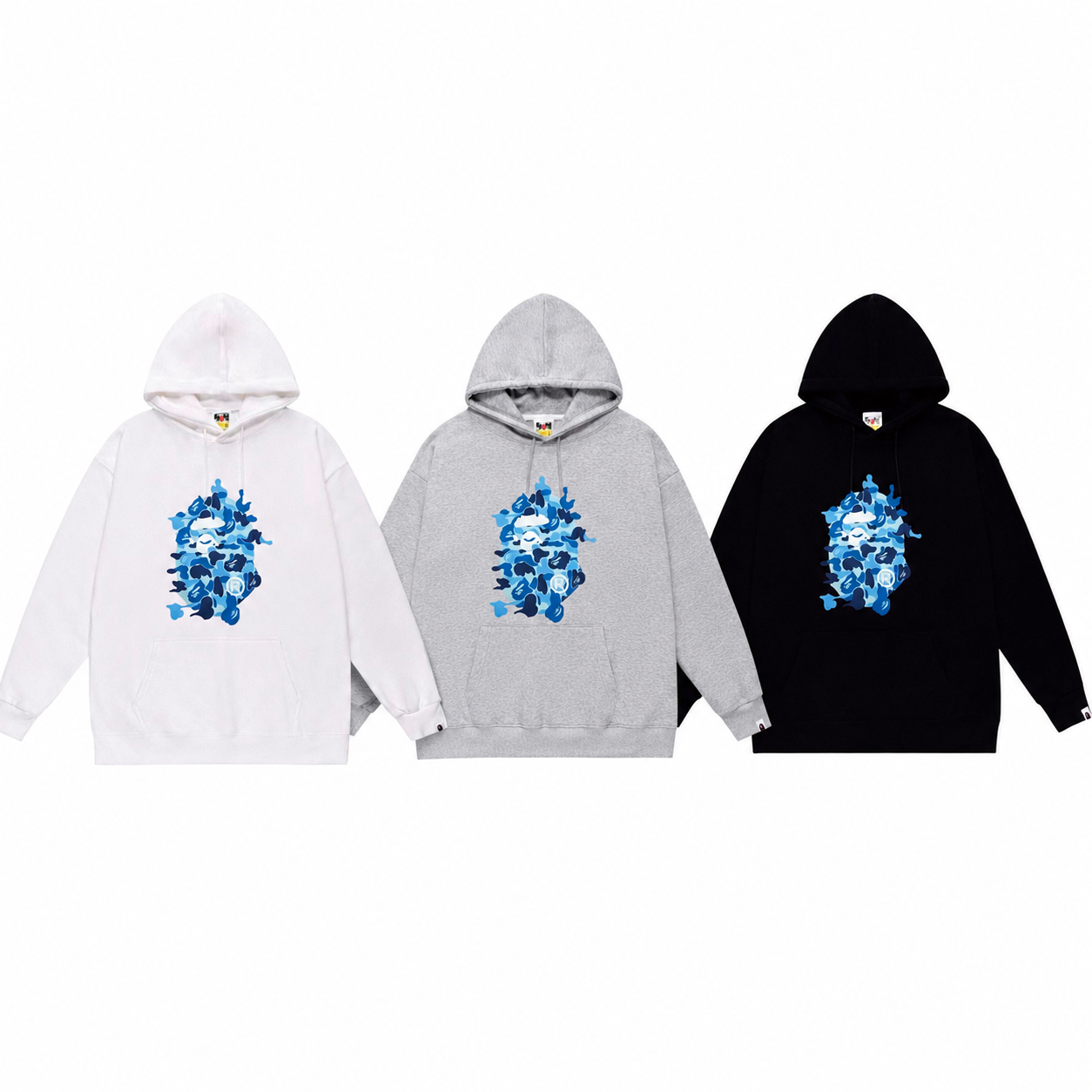 (+3)BAPE ABC Camo Rebuild Big Ape Head Hoodie Blue/+3