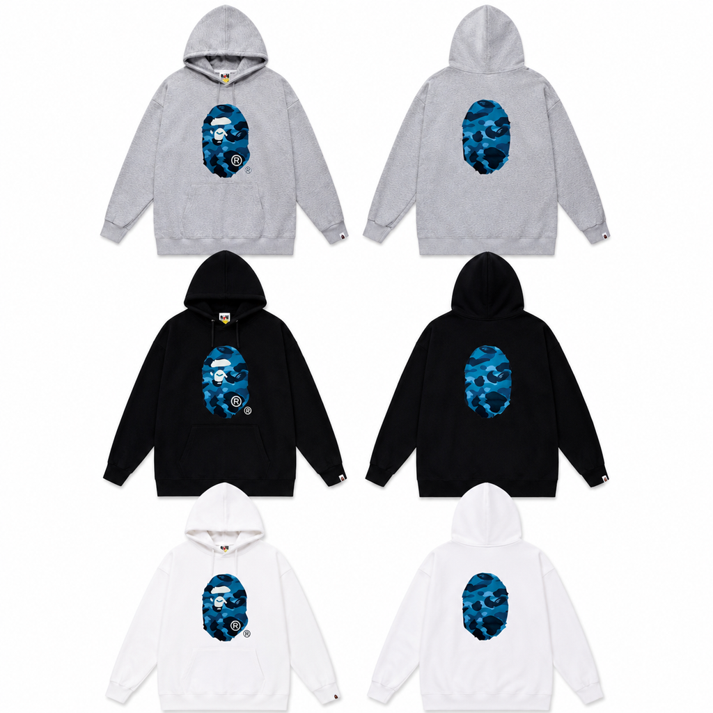 (+3)BAPE Color Camo Big Ape Head Hoodie Navy/+3