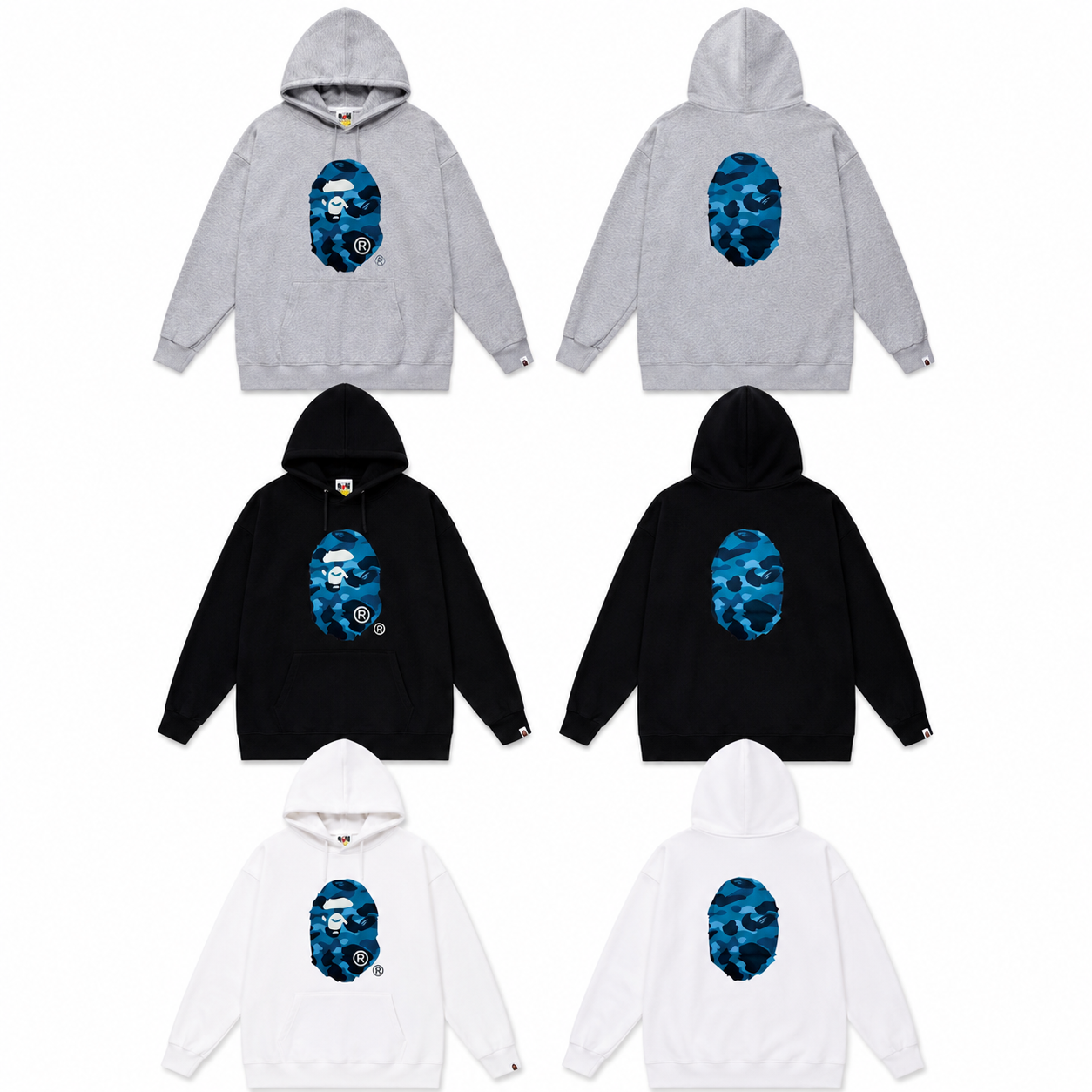 (+3)BAPE Color Camo Big Ape Head Hoodie Navy/+3