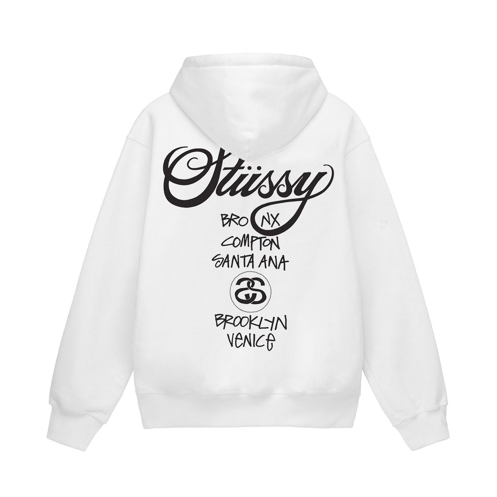 Stussy World Tour Hoodie White Heather 2023