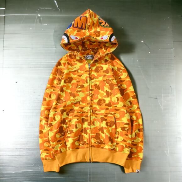BAPE Orange Camo Shark Hoodie Full Zip