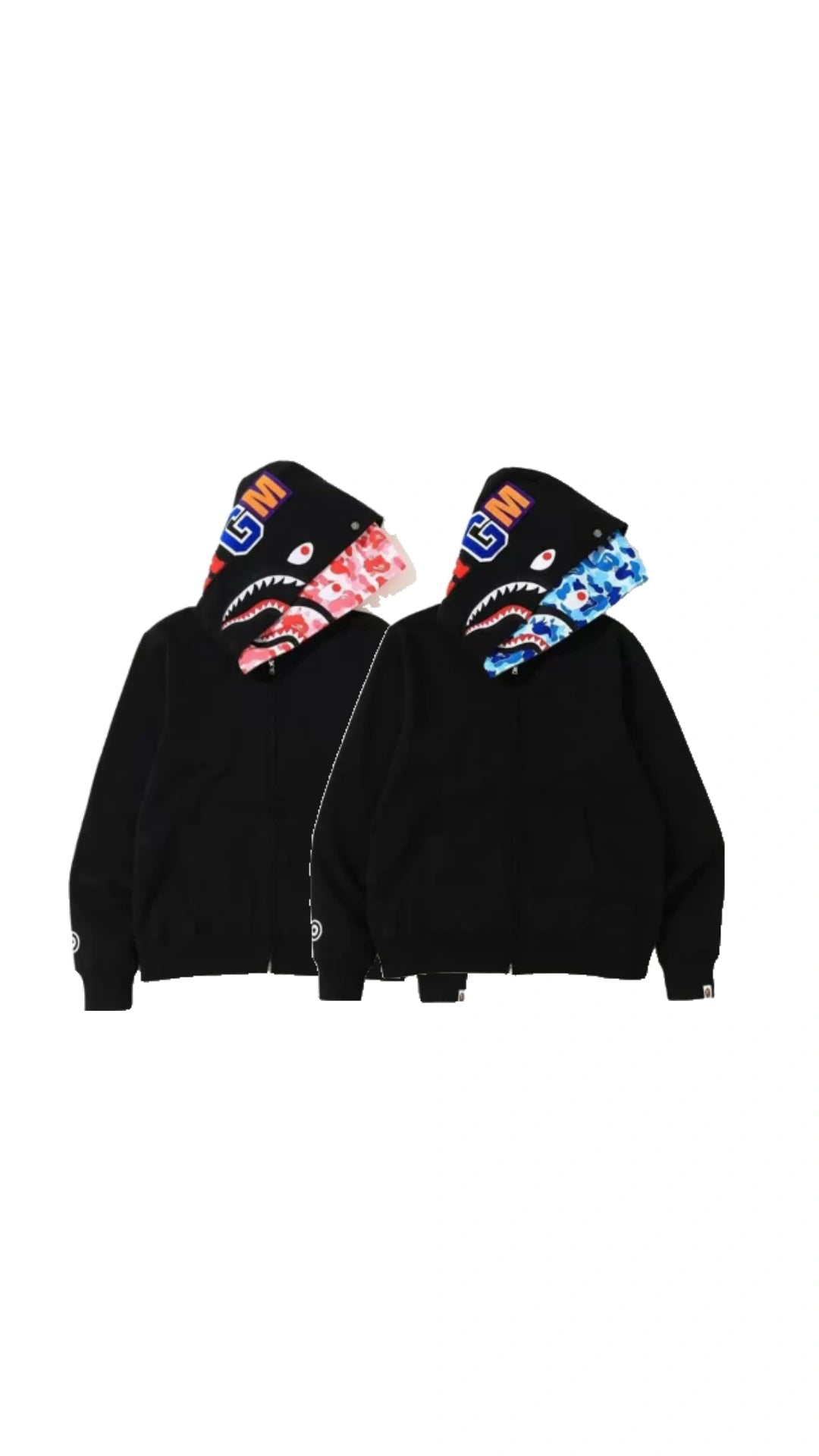 (+2)BAPE ABC Black Shark Full Zip Double Hoodie Pink/Blue