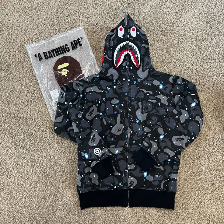 BAPE Space Camo Shark Full Zip Hoodie Black Multi