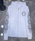 Chrome Hearts Horseshoe Floral Fleece Zip-Up Hoodie White