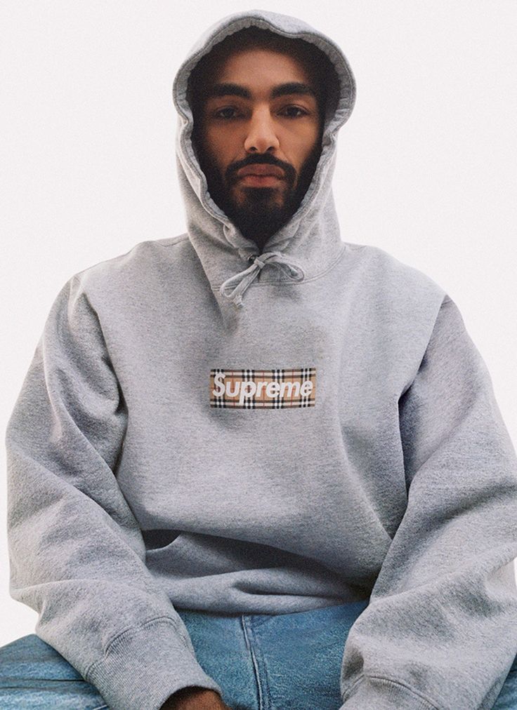 Supreme x Burberry Box Logo Hoodie Heather Grey