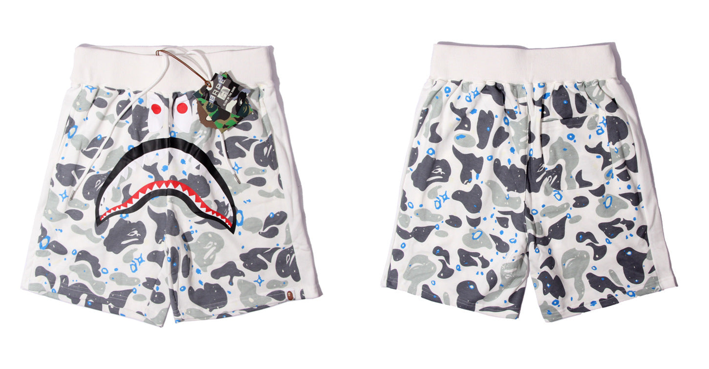 BAPE Space camo shark sweat shorts White