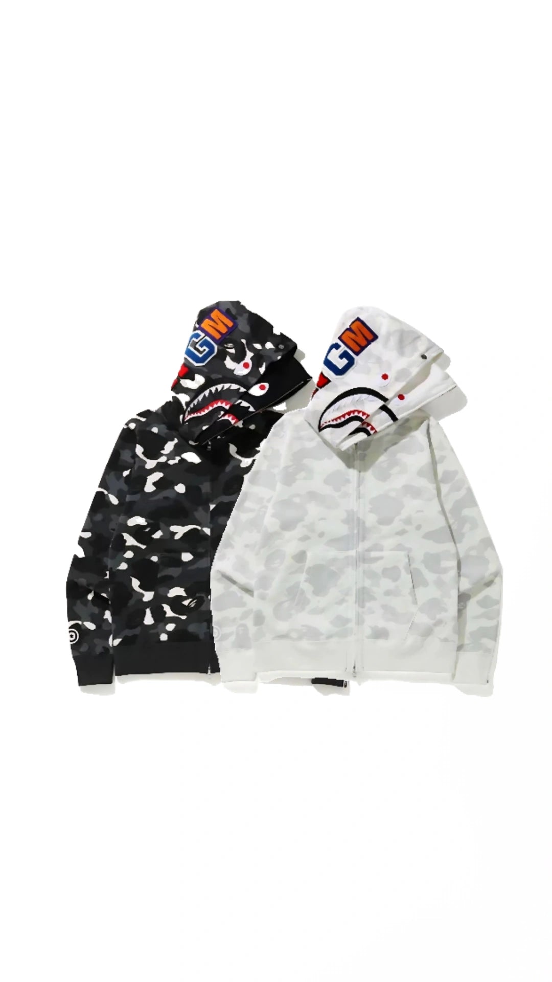 (+2)BAPE City Camo Double Shark Full Zip Hoodie Black & Color camo White